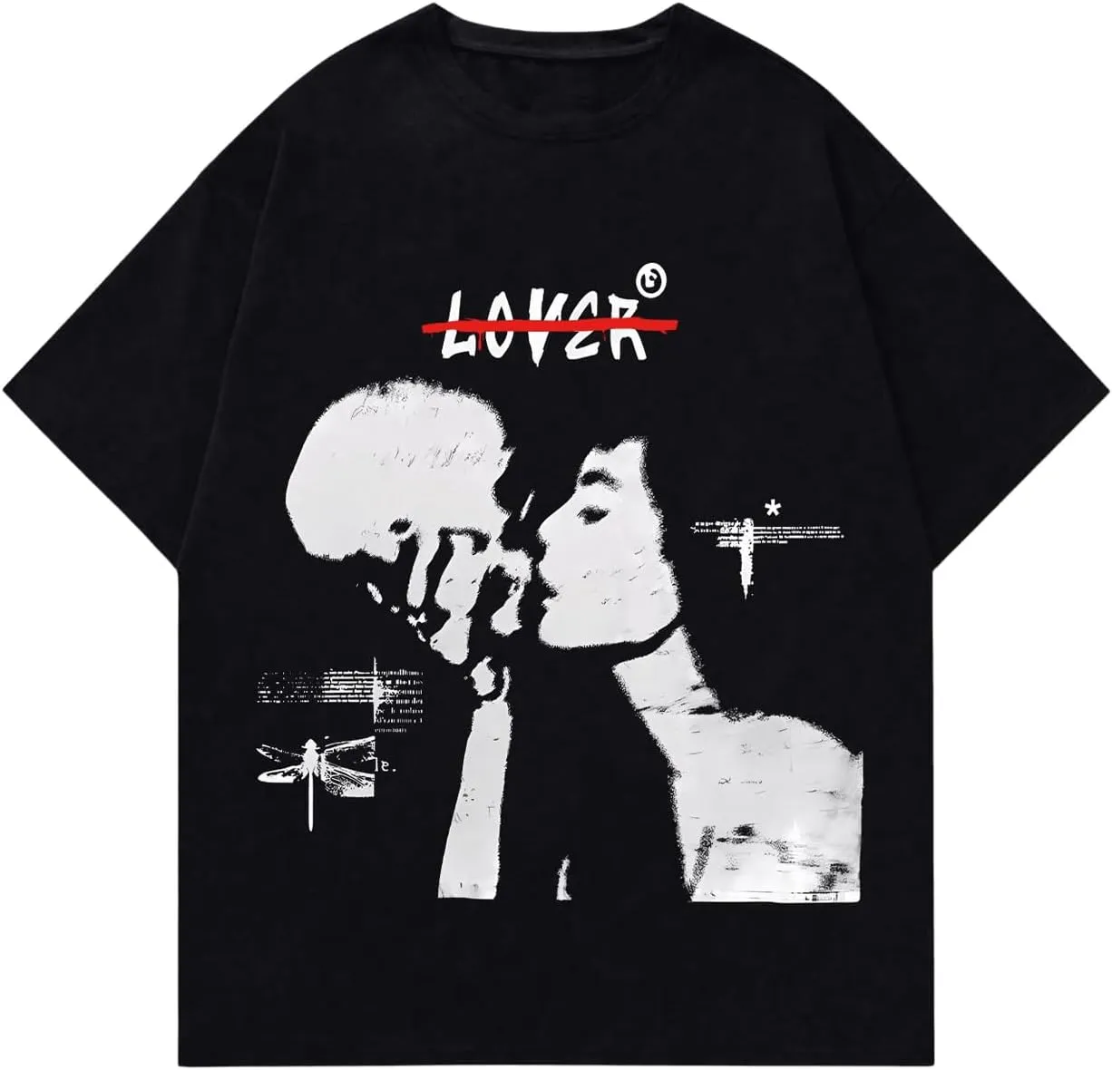 GORGLITTER Men's Graphic Tees Short Sleeve Crewneck Oversized Y2K Tshirts Black Lover Small