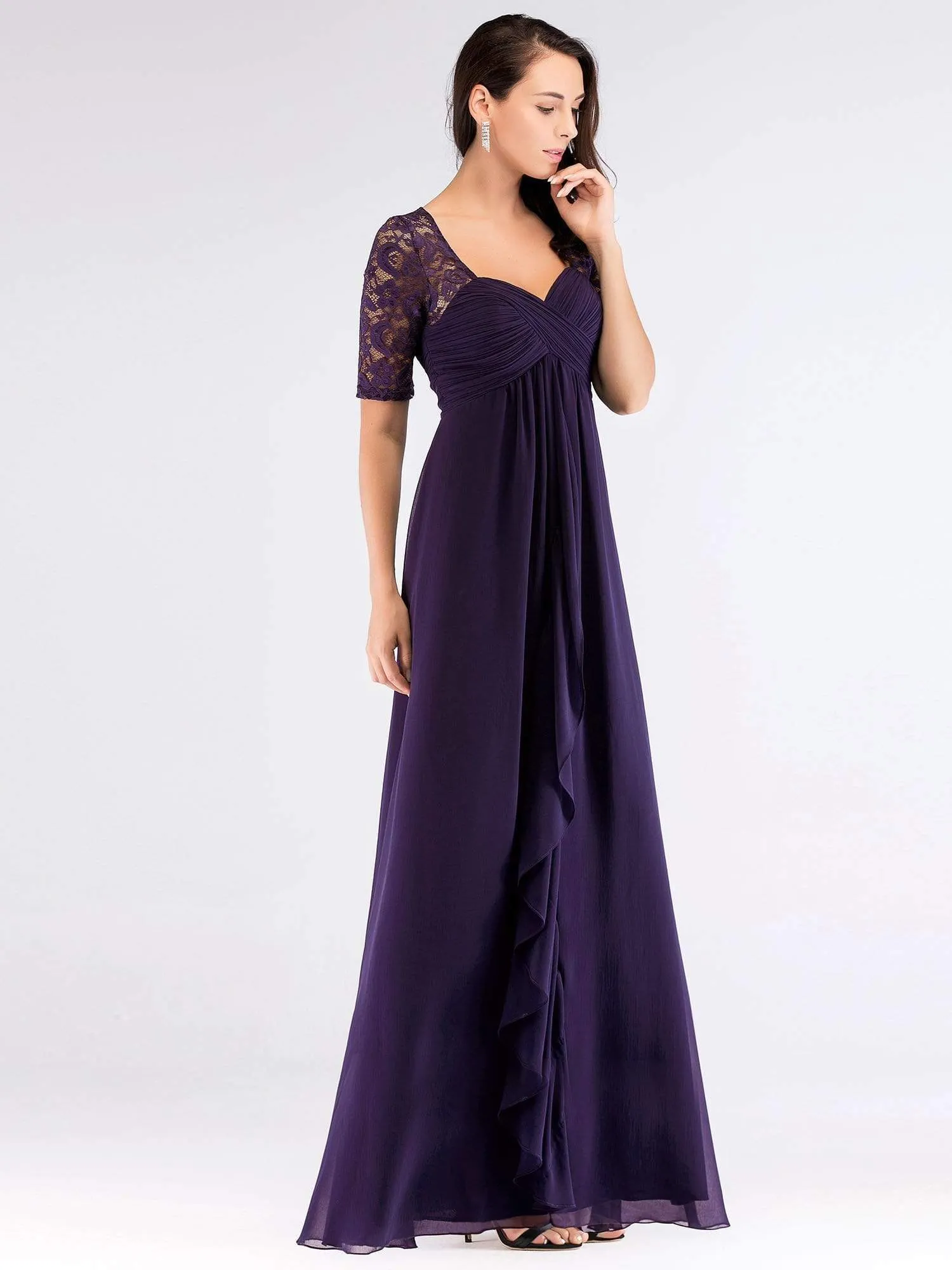 Half Sleeve Lace Women Long Mother Of The Bride Dress EZ07625