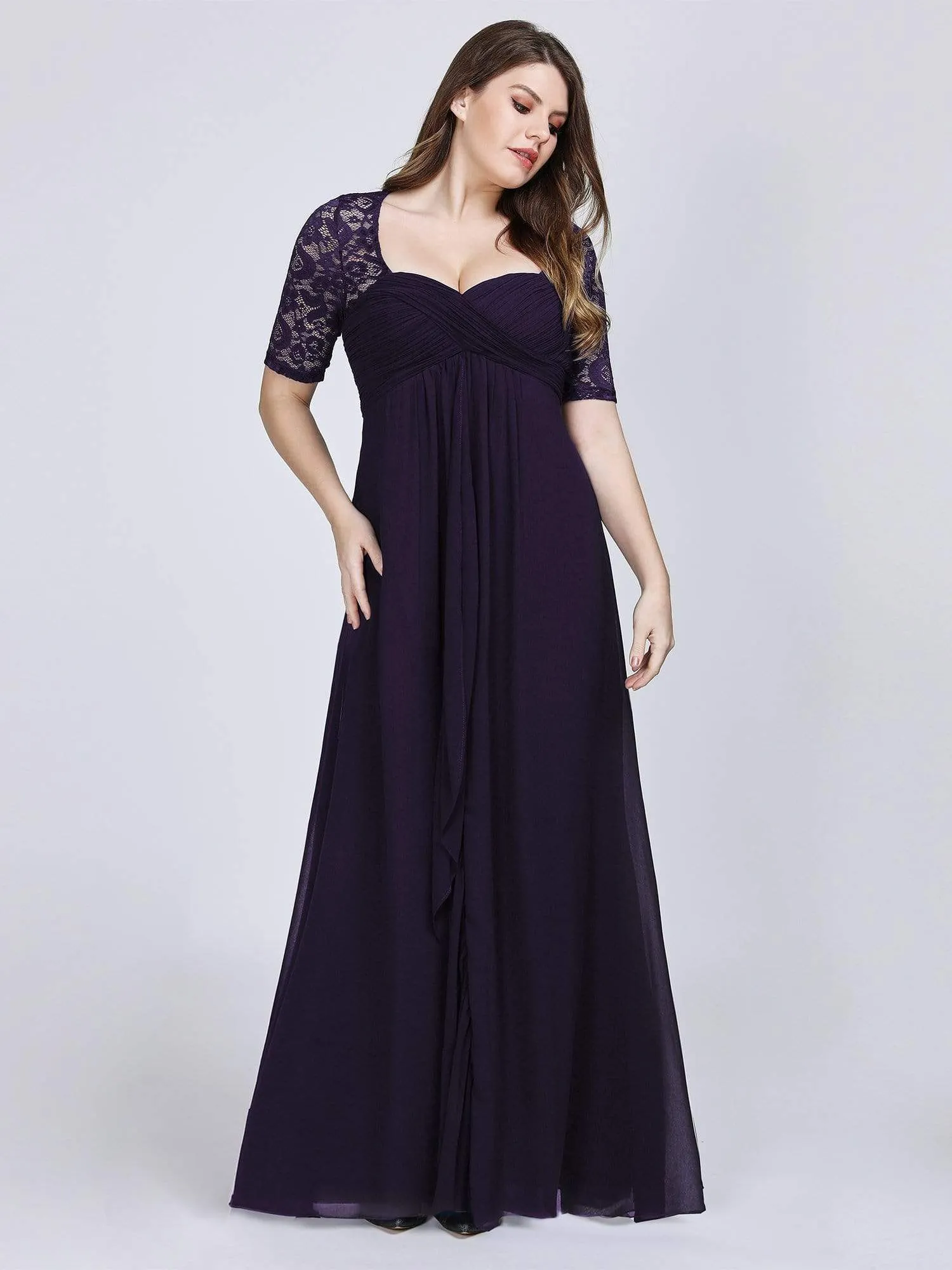 Half Sleeve Lace Women Long Mother Of The Bride Dress EZ07625