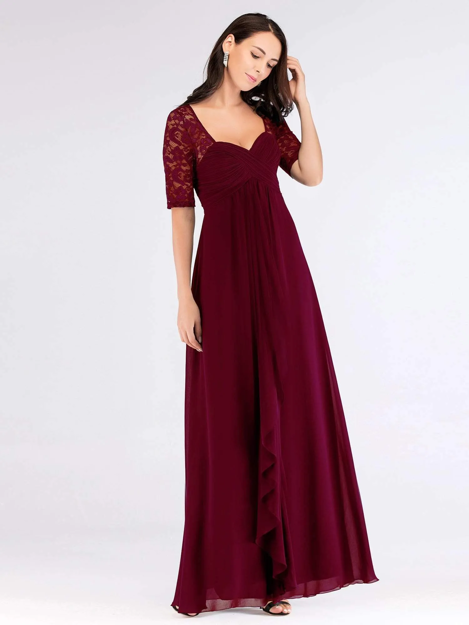 Half Sleeve Lace Women Long Mother Of The Bride Dress EZ07625