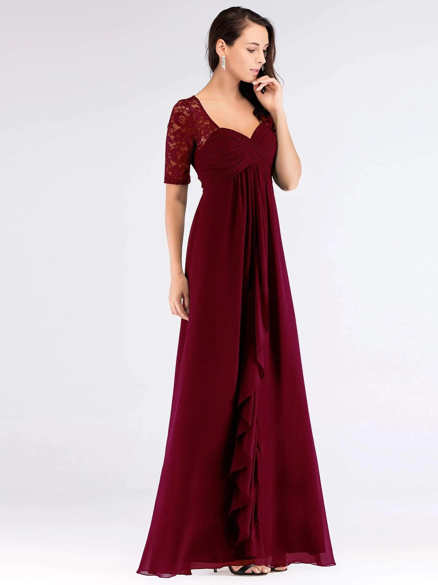 Half Sleeve Lace Women Long Mother Of The Bride Dress EZ07625