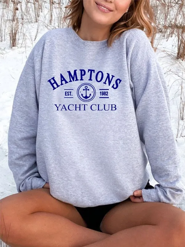 Hamptons Yacht Club CrewNeck Grey and Whiye Sweatshirt | Modern Trendy Streetwear Fitted Fashionable Sweatshirt | Long Sleeve Loose  Top