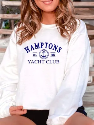 Hamptons Yacht Club CrewNeck Grey and Whiye Sweatshirt | Modern Trendy Streetwear Fitted Fashionable Sweatshirt | Long Sleeve Loose  Top