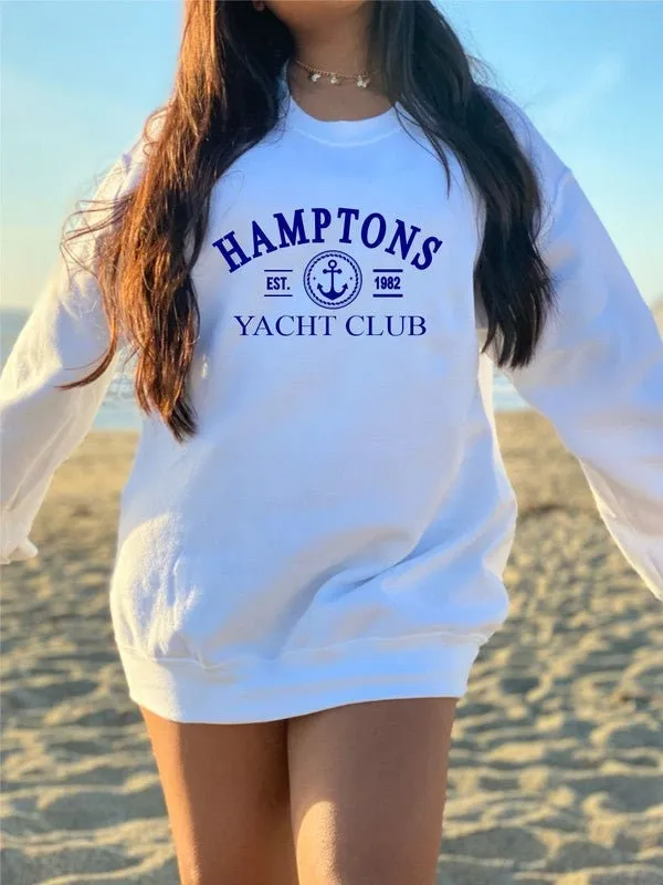 Hamptons Yacht Club CrewNeck Grey and Whiye Sweatshirt | Modern Trendy Streetwear Fitted Fashionable Sweatshirt | Long Sleeve Loose  Top