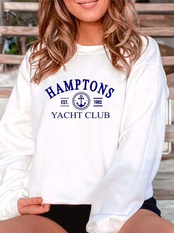 Hamptons Yacht Club CrewNeck Grey and Whiye Sweatshirt | Modern Trendy Streetwear Fitted Fashionable Sweatshirt | Long Sleeve Loose  Top