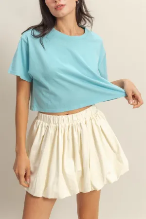 High Waist Woven Bubble Skirt - CREAM
