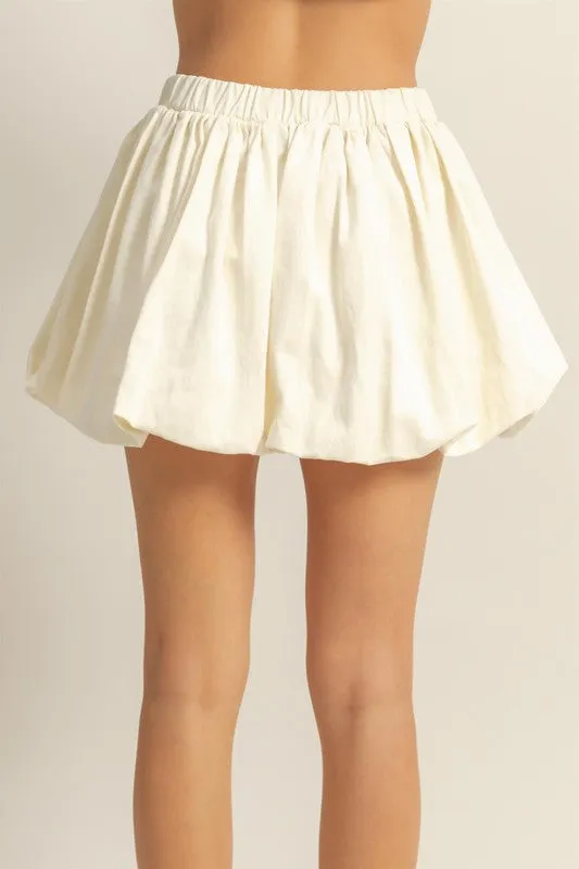 High Waist Woven Bubble Skirt - CREAM