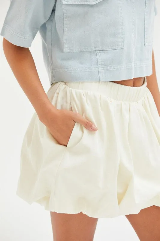 High Waist Woven Bubble Skirt - CREAM