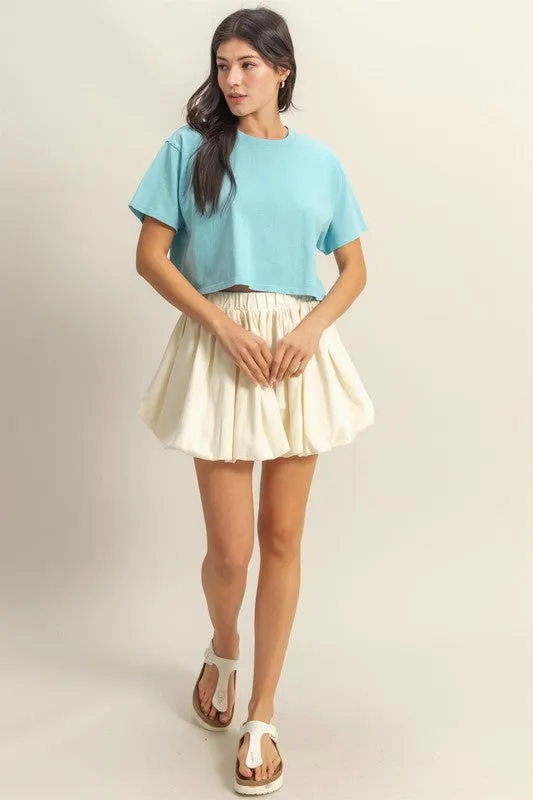 High Waist Woven Bubble Skirt - CREAM