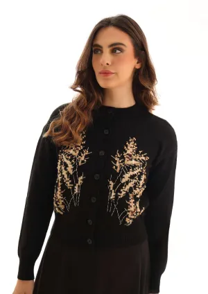 KTL-KNW25,313 BLACK&WHEAT CARDIGAN