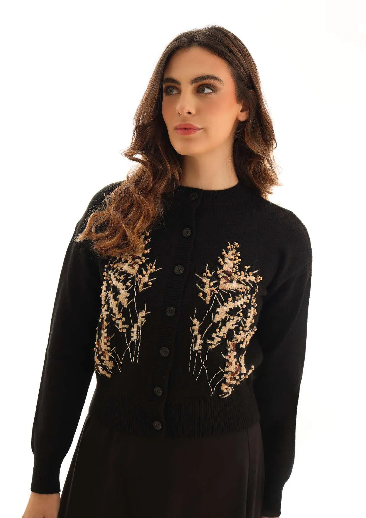 KTL-KNW25,313 BLACK&WHEAT CARDIGAN