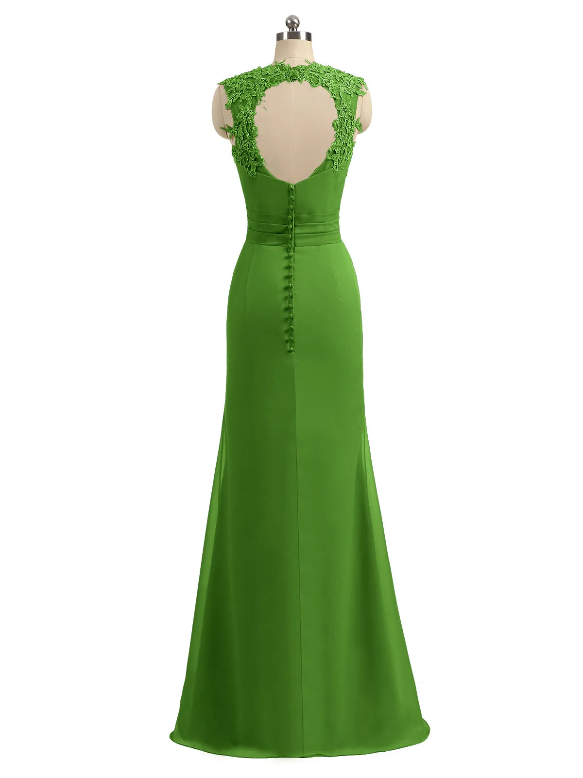 Lace Appliqued Strap Sheath Open Back Dress Moss