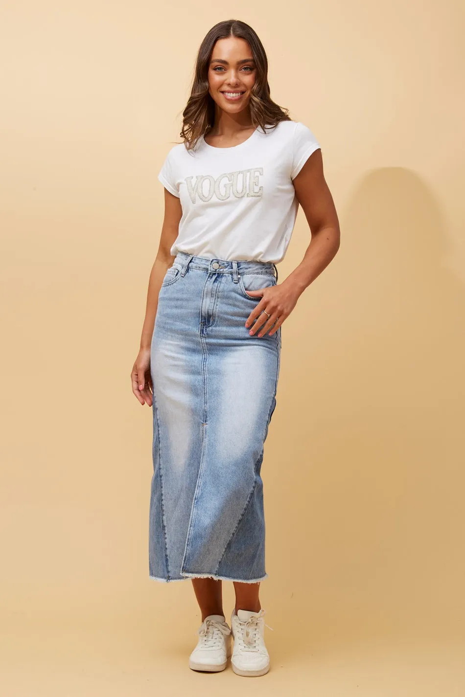 LIZBETH DENIM MIDI SKIRT
