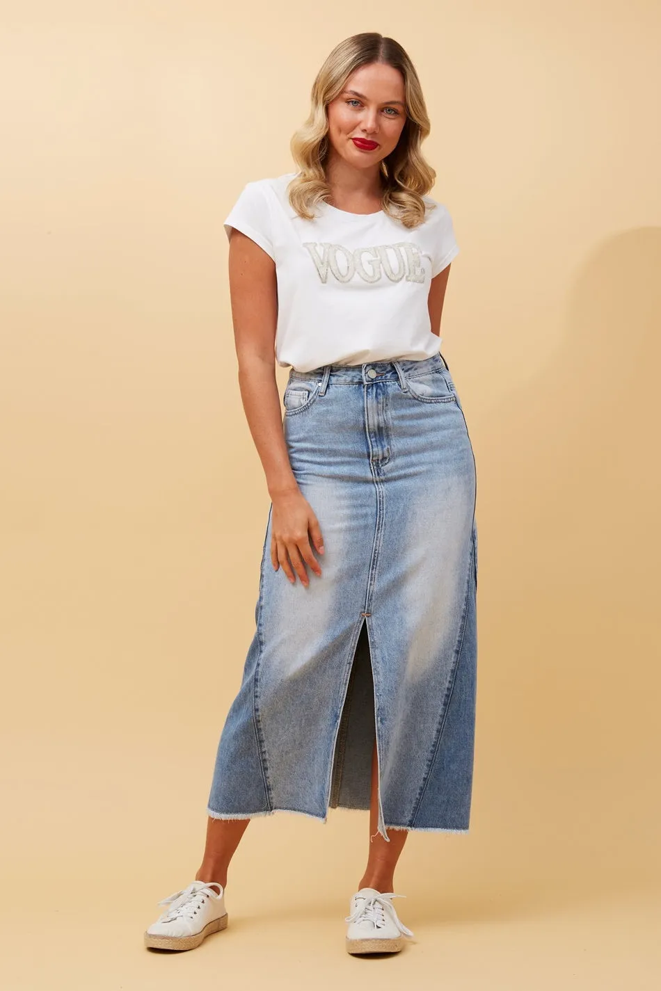 LIZBETH DENIM MIDI SKIRT