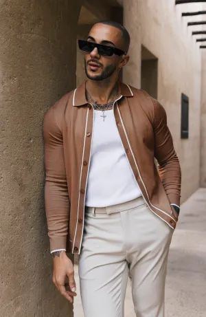 Luciano Long Sleeve Slim Knit Shirt in Rust