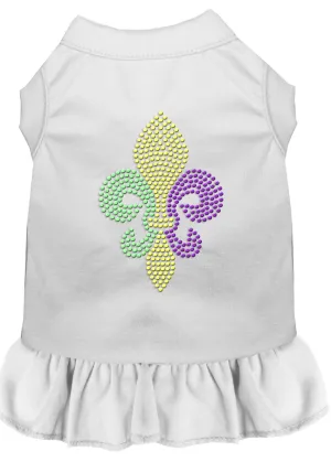 Mardi Gras Fleur De Lis Rhinestone Dress White Xs