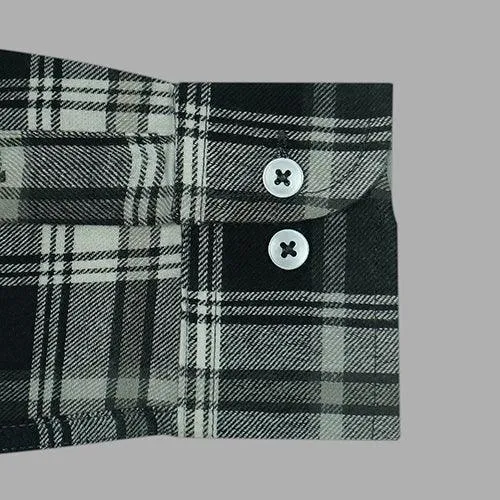 Men's 100% Cotton Grid Tattersall Checkered Full Sleeves Shirt (Grey)
