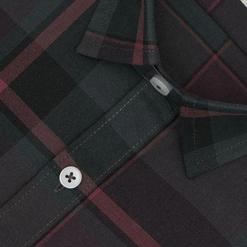 Men's 100% Cotton Plaid Checkered Half Sleeves Shirt (Cola)