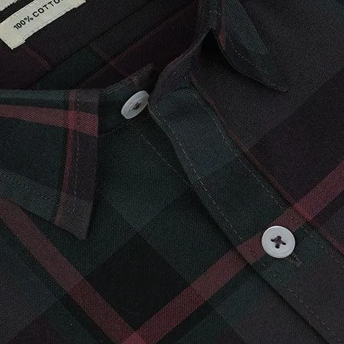 Men's 100% Cotton Plaid Checkered Half Sleeves Shirt (Cola)