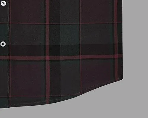 Men's 100% Cotton Plaid Checkered Half Sleeves Shirt (Cola)