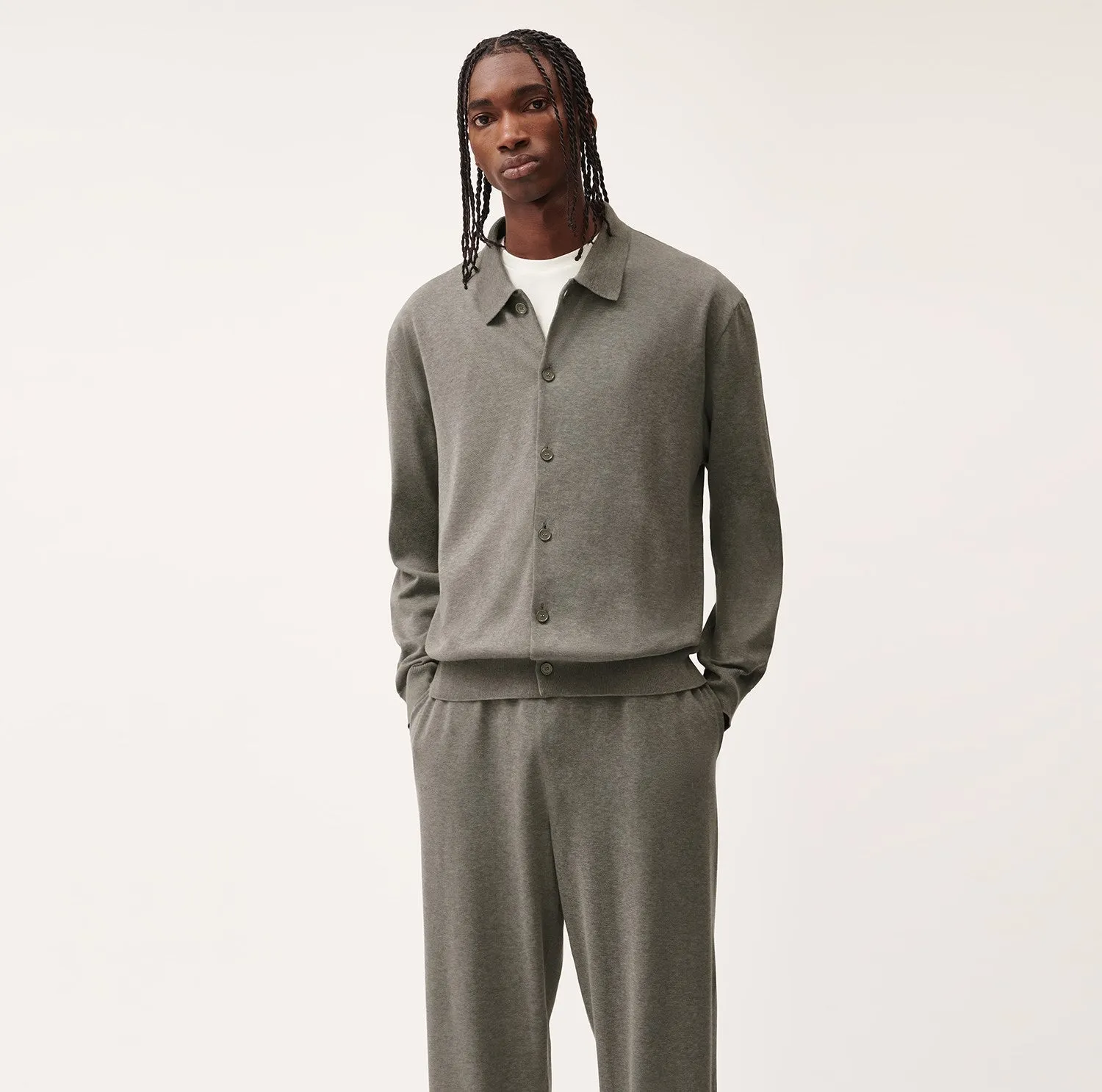 Mens DNA Knitted Collared Shirt—grey marl