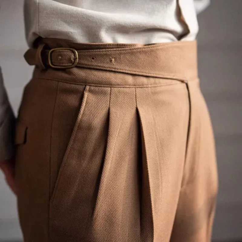 Men’s Italian Style High-Waist Straight-Leg Trousers – Elegant Casual Pants