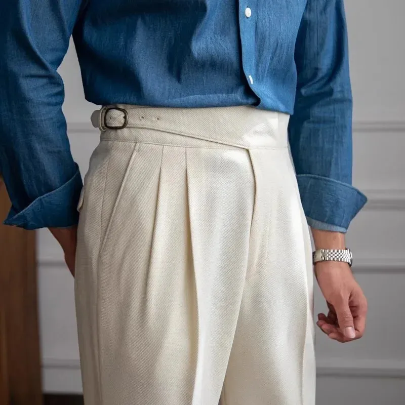 Men’s Italian Style High-Waist Straight-Leg Trousers – Elegant Casual Pants