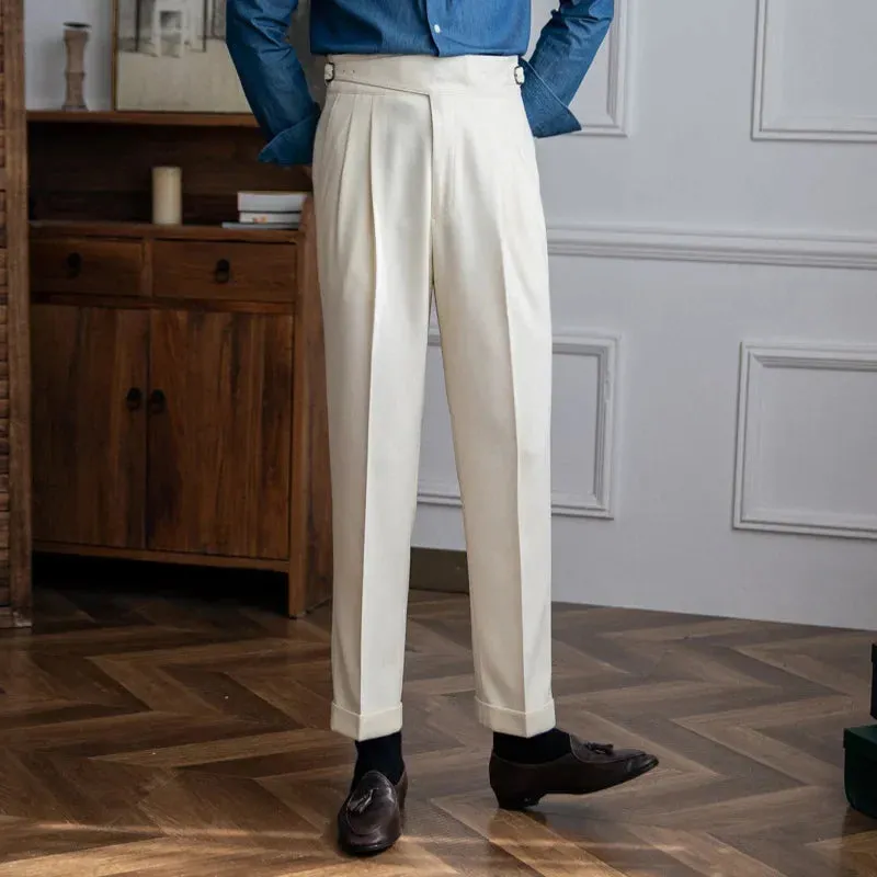 Men’s Italian Style High-Waist Straight-Leg Trousers – Elegant Casual Pants