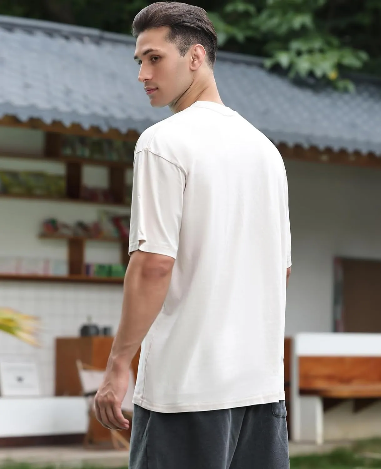 Men's Oversized Cotton T-Shirts Loose Fit Vintage Washed Tee Unisex Short Sleeve Casual Shirts Tops