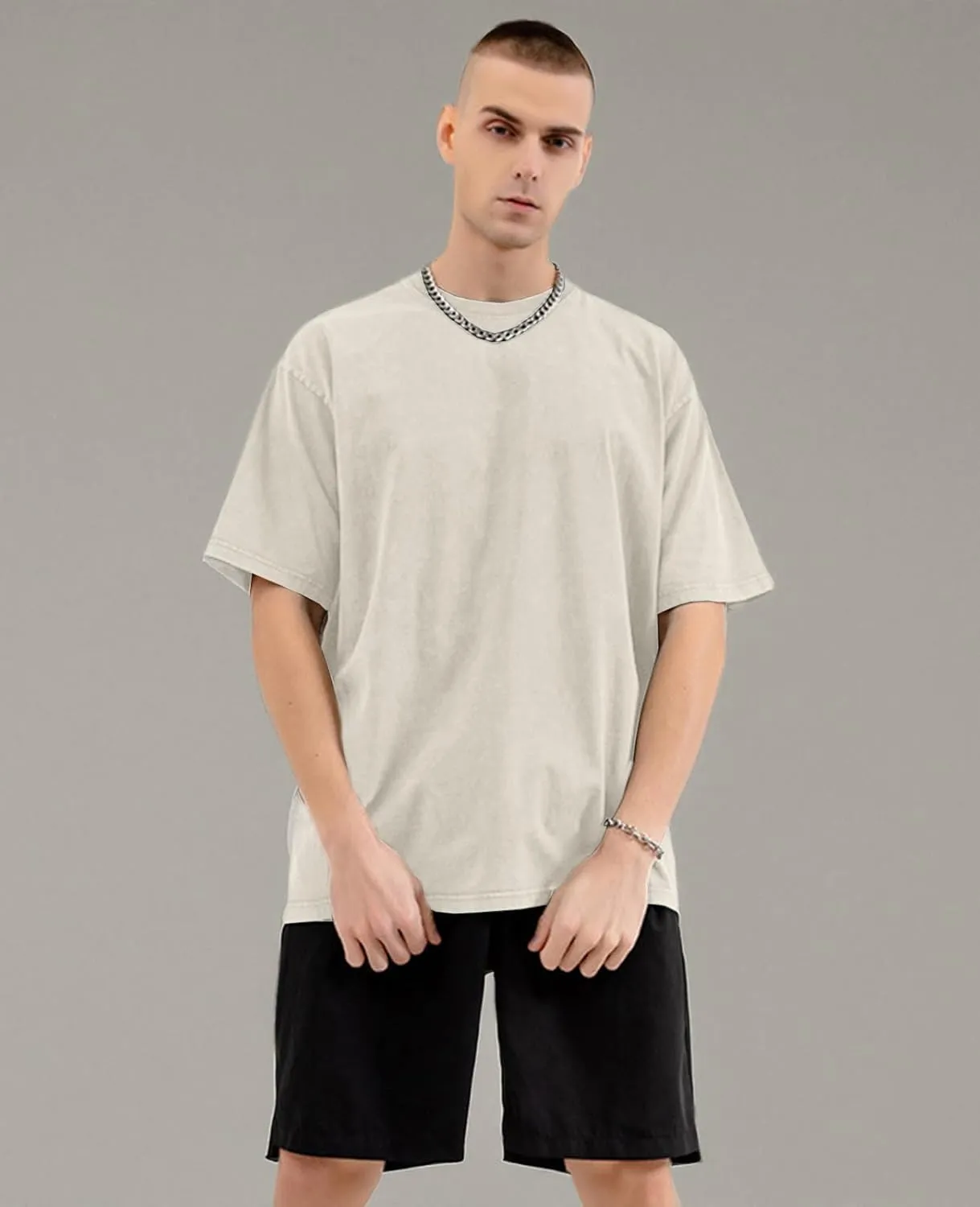 Men's Oversized Cotton T-Shirts Loose Fit Vintage Washed Tee Unisex Short Sleeve Casual Shirts Tops