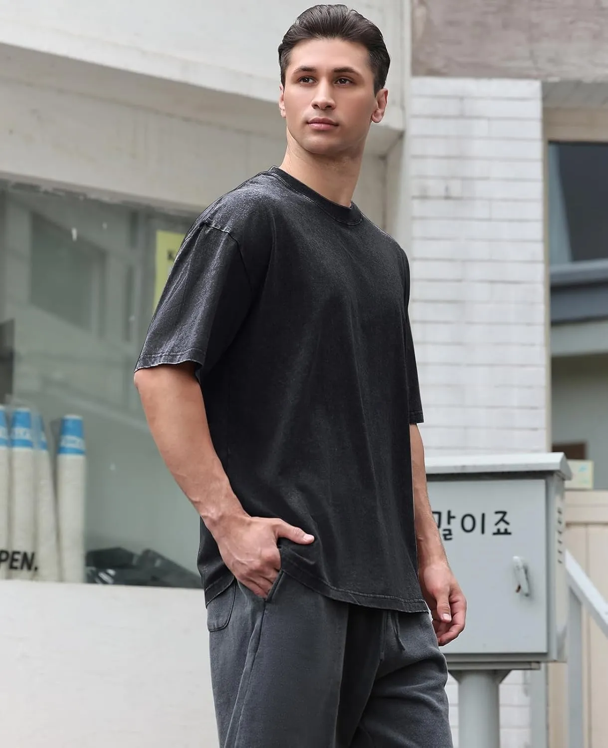 Men's Oversized Cotton T-Shirts Loose Fit Vintage Washed Tee Unisex Short Sleeve Casual Shirts Tops