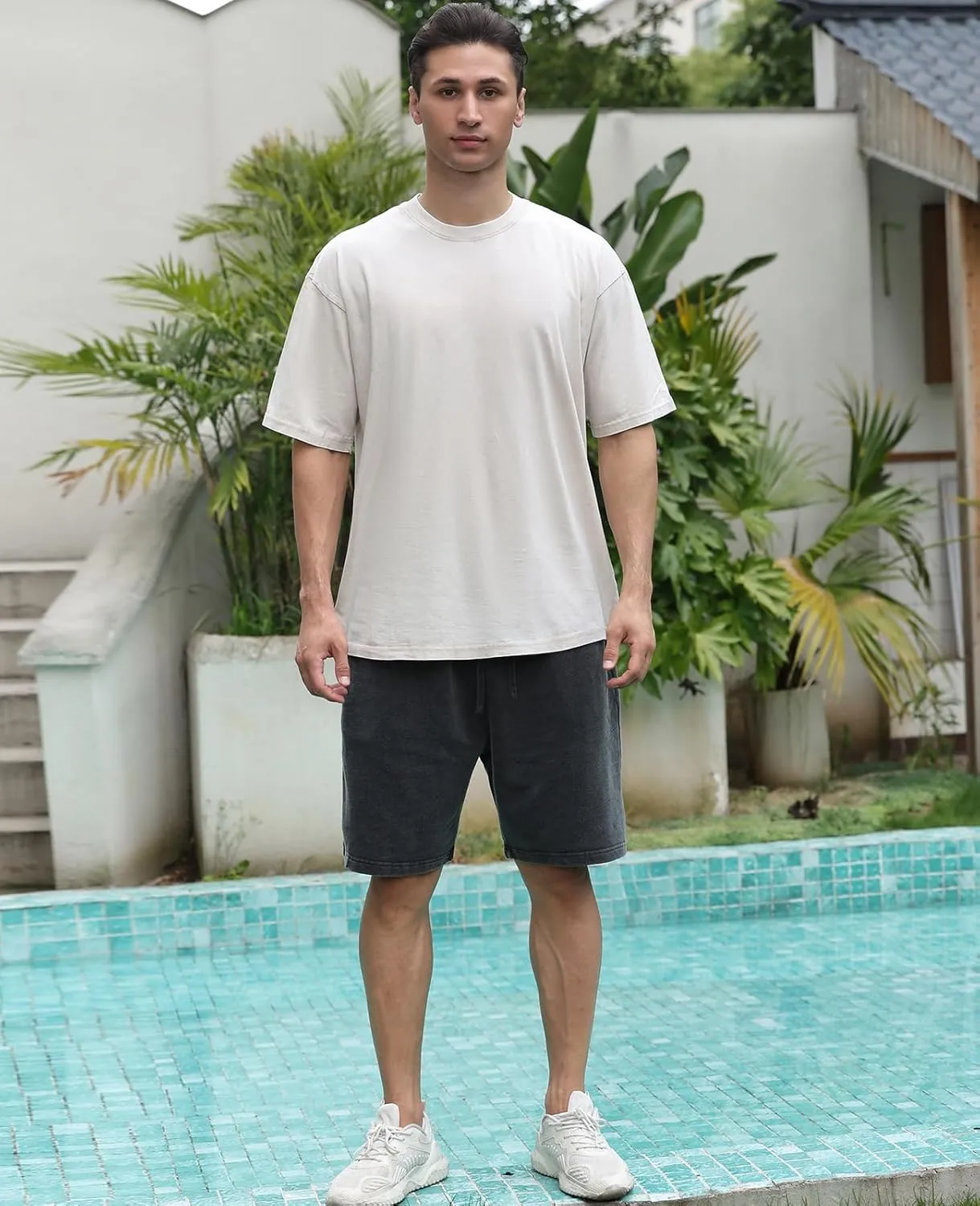 Men's Oversized Cotton T-Shirts Loose Fit Vintage Washed Tee Unisex Short Sleeve Casual Shirts Tops