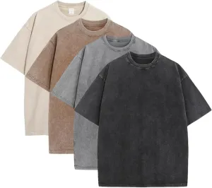 Mens Oversized Tshirts Pack of 4 Cotton Gym Vintage Tees Loose Fit Casual Summer Baggy Washed Unisex Tops LTX002