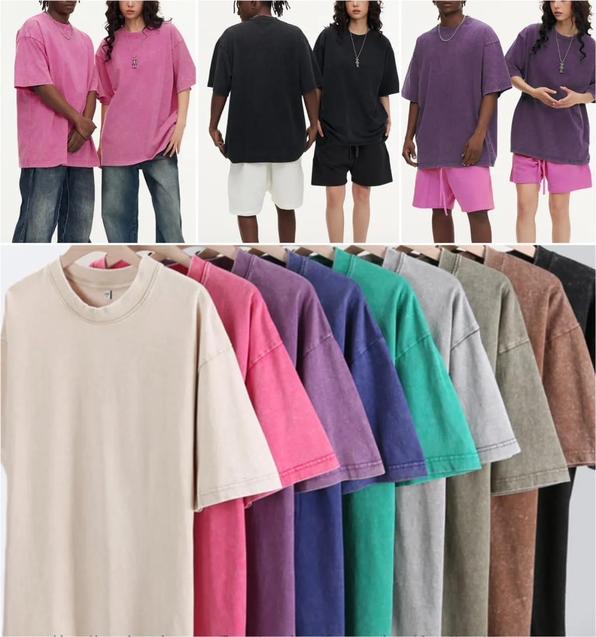Mens Oversized Tshirts Pack of 4 Cotton Gym Vintage Tees Loose Fit Casual Summer Baggy Washed Unisex Tops LTX002