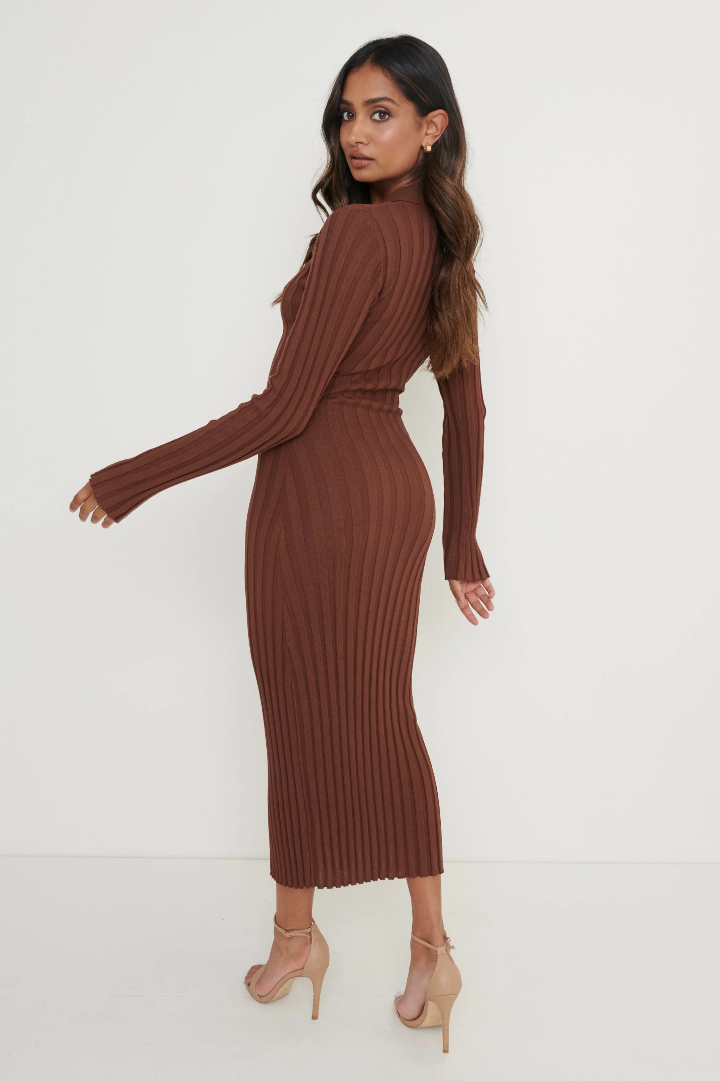 Micah Ribbed Midaxi Knit Dress - Brown