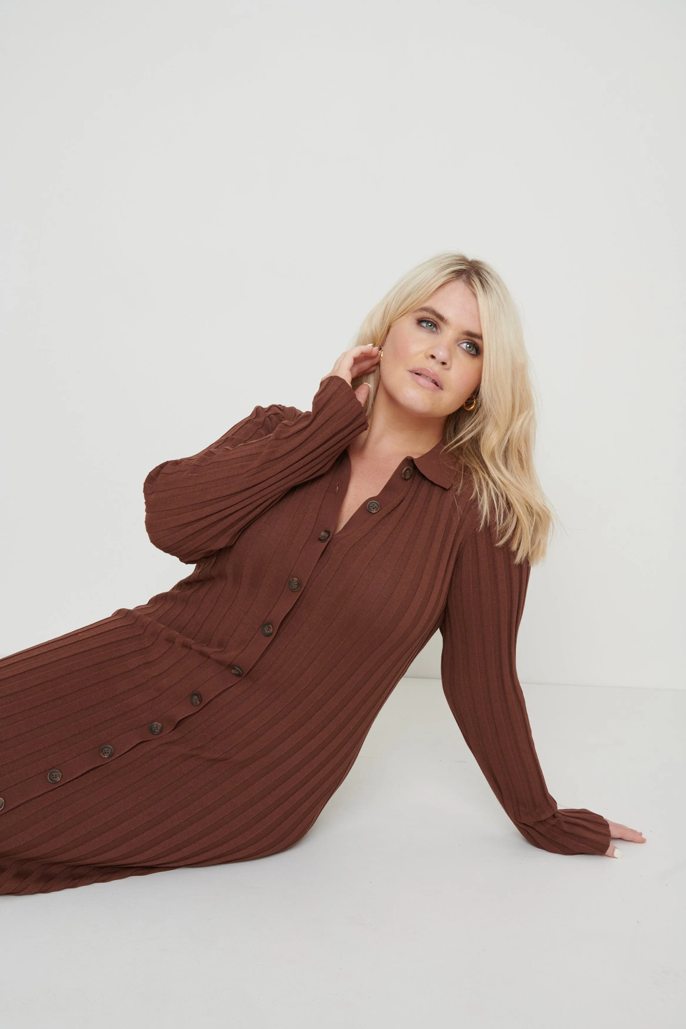 Micah Ribbed Midaxi Knit Dress - Brown