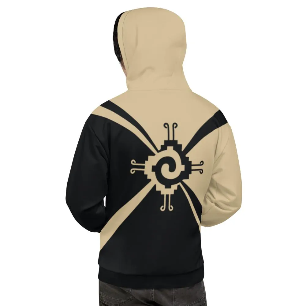 Nahui Papalotl or Hunab Ku (Tan & Black) - All-Over Print Unisex Hoodie
