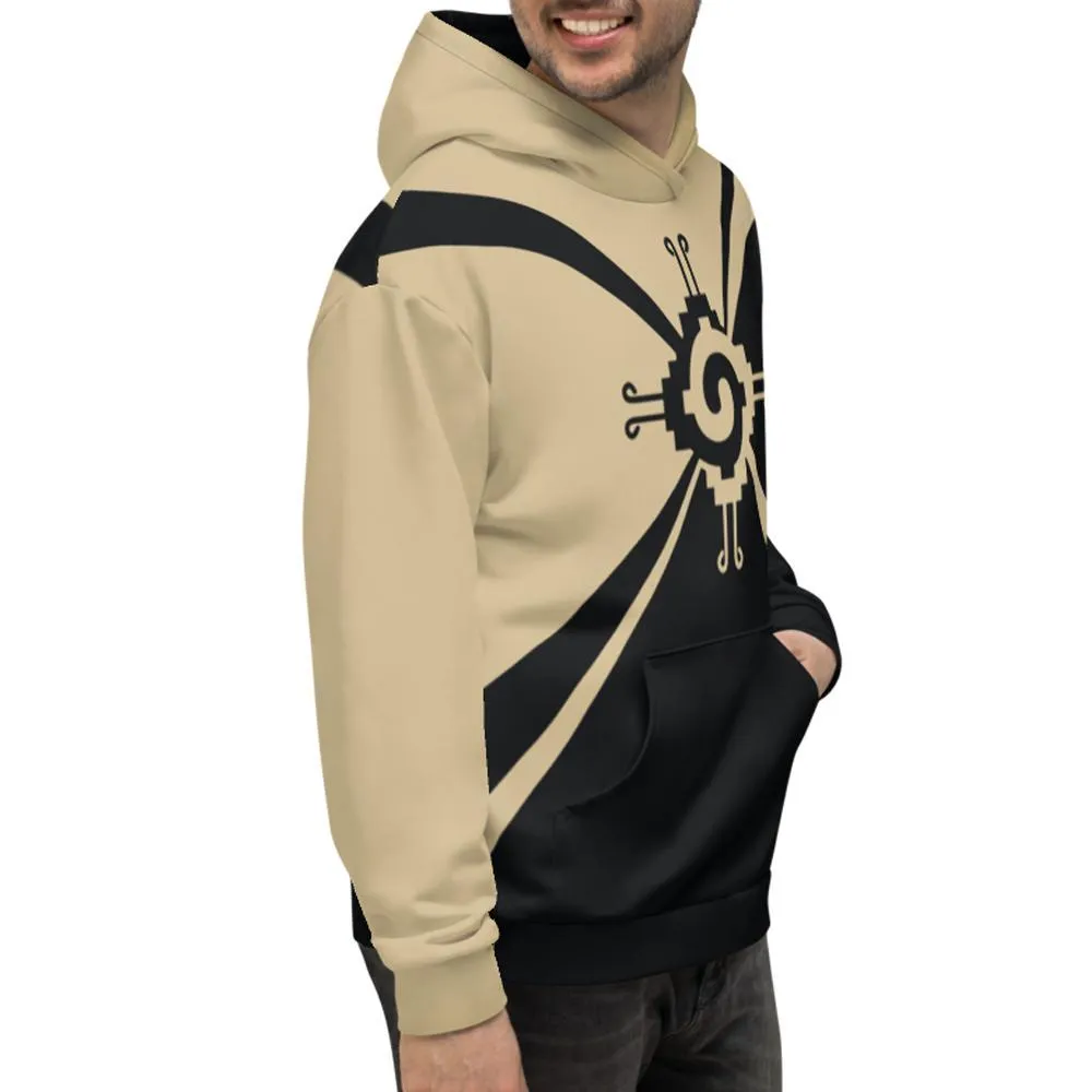 Nahui Papalotl or Hunab Ku (Tan & Black) - All-Over Print Unisex Hoodie