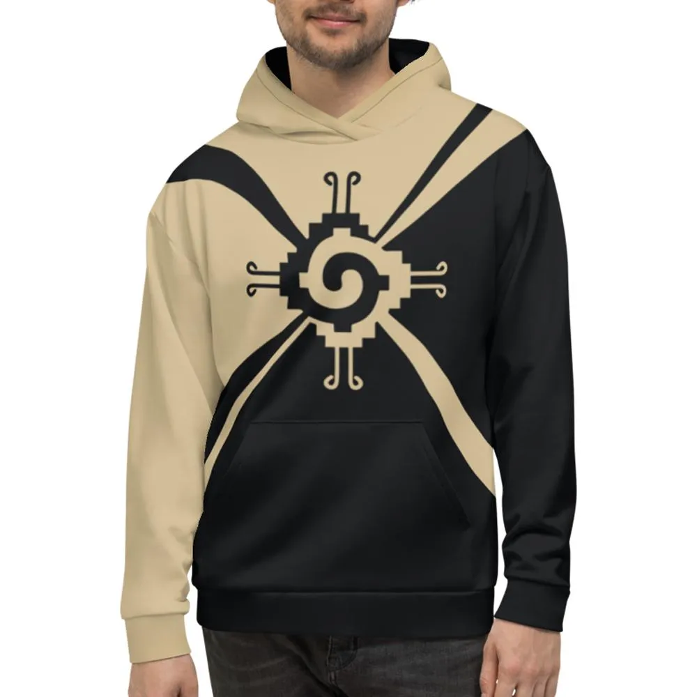 Nahui Papalotl or Hunab Ku (Tan & Black) - All-Over Print Unisex Hoodie