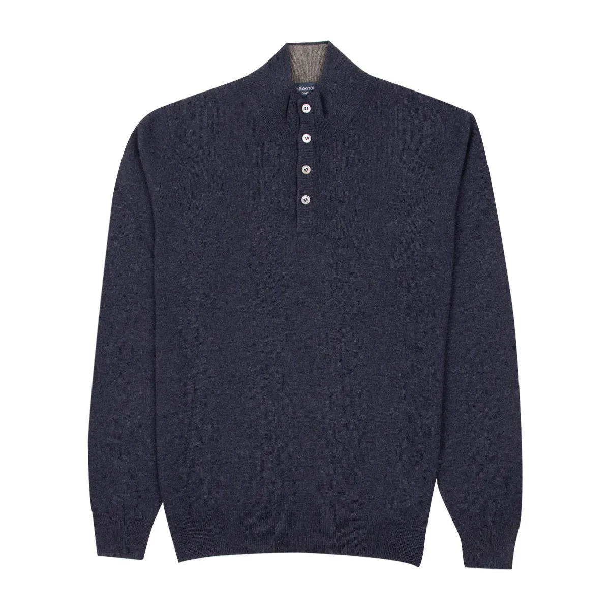 Navy Button Neck Wool & Cashmere Sweater