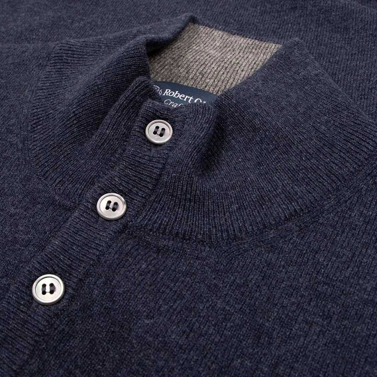 Navy Button Neck Wool & Cashmere Sweater