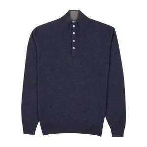 Navy Button Neck Wool & Cashmere Sweater