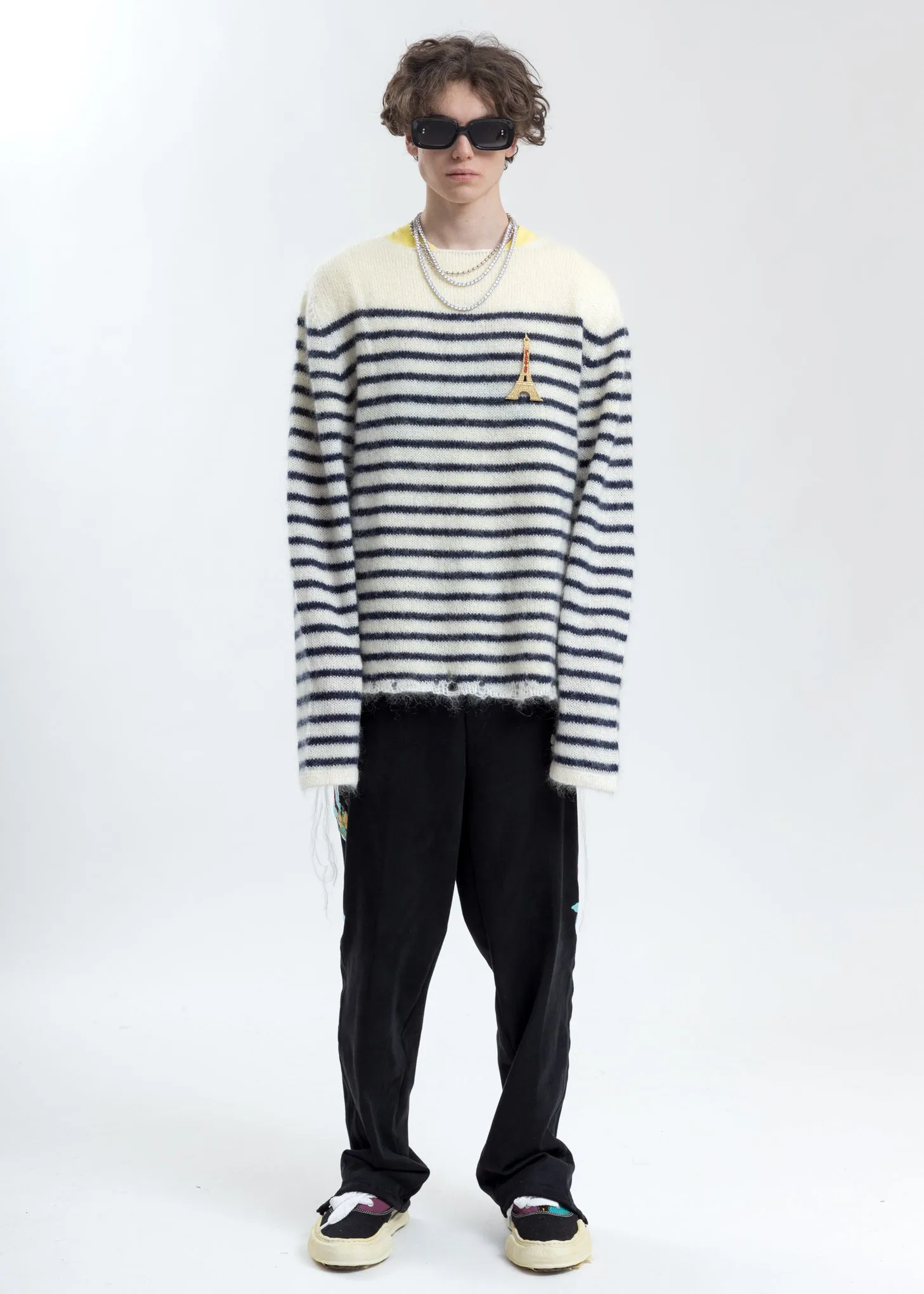 Navy Stripes French Border Mohair Pullover