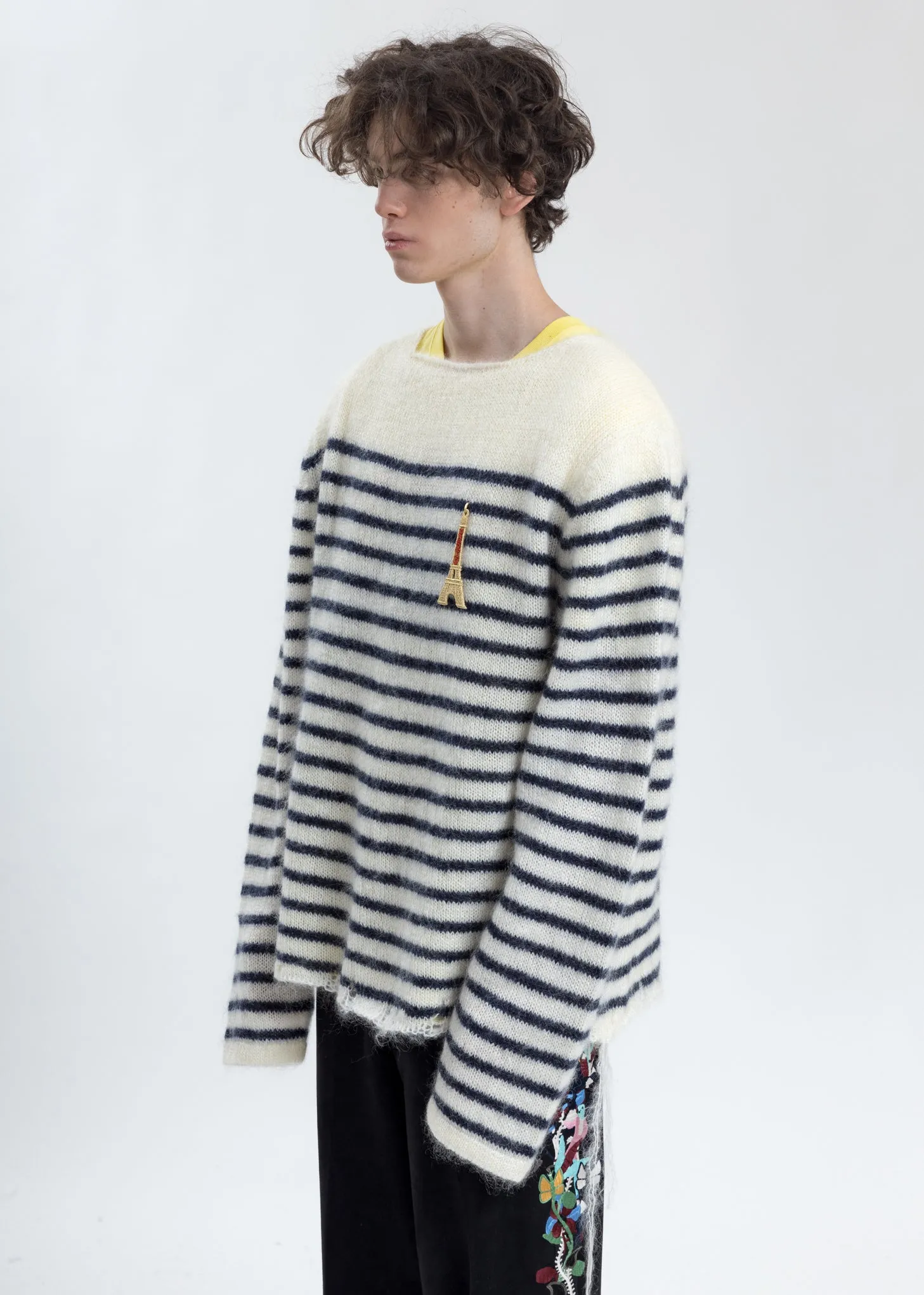 Navy Stripes French Border Mohair Pullover