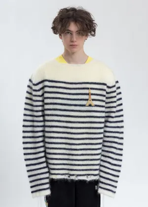 Navy Stripes French Border Mohair Pullover