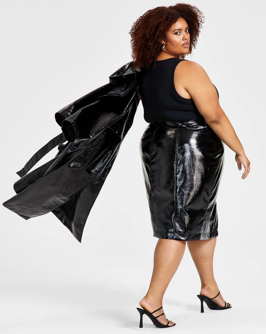 Nina Parker Women's Trendy Plus Size Faux-Leather Skirt Black Beauty