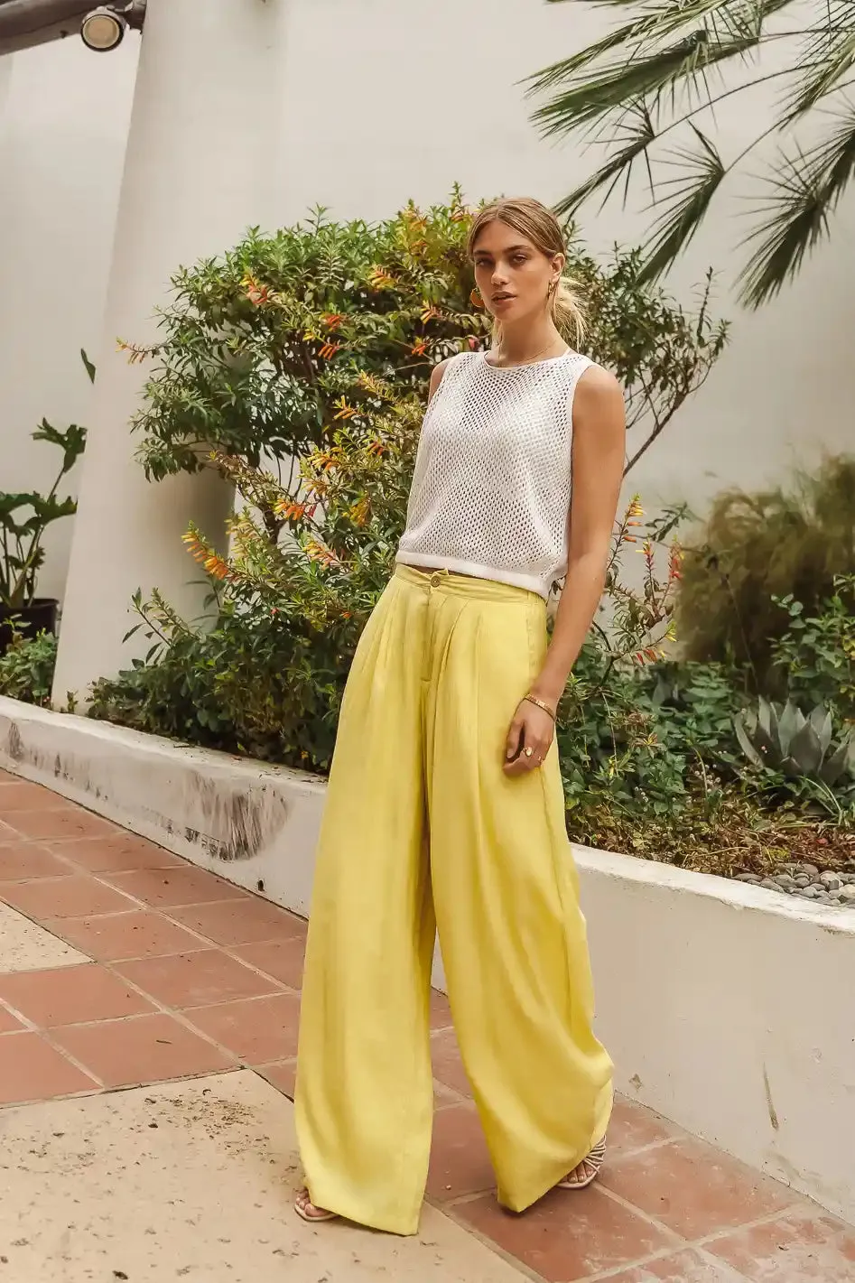Nova Wide Leg Pants in Yellow - FINAL SALE