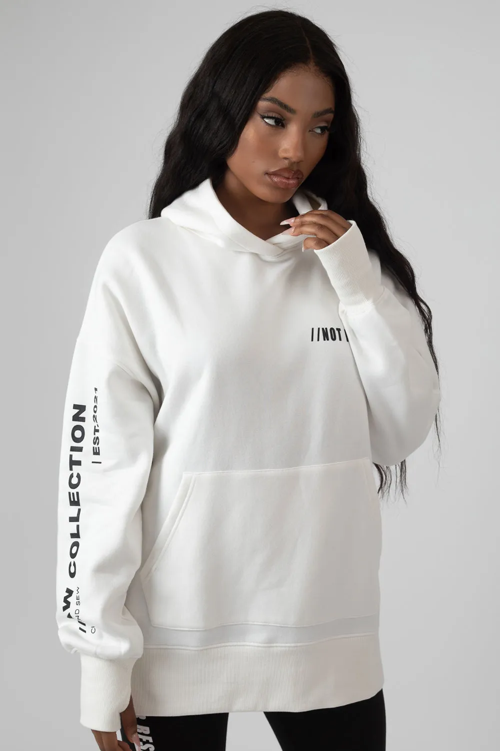 Oversized Text Hoody Ecru