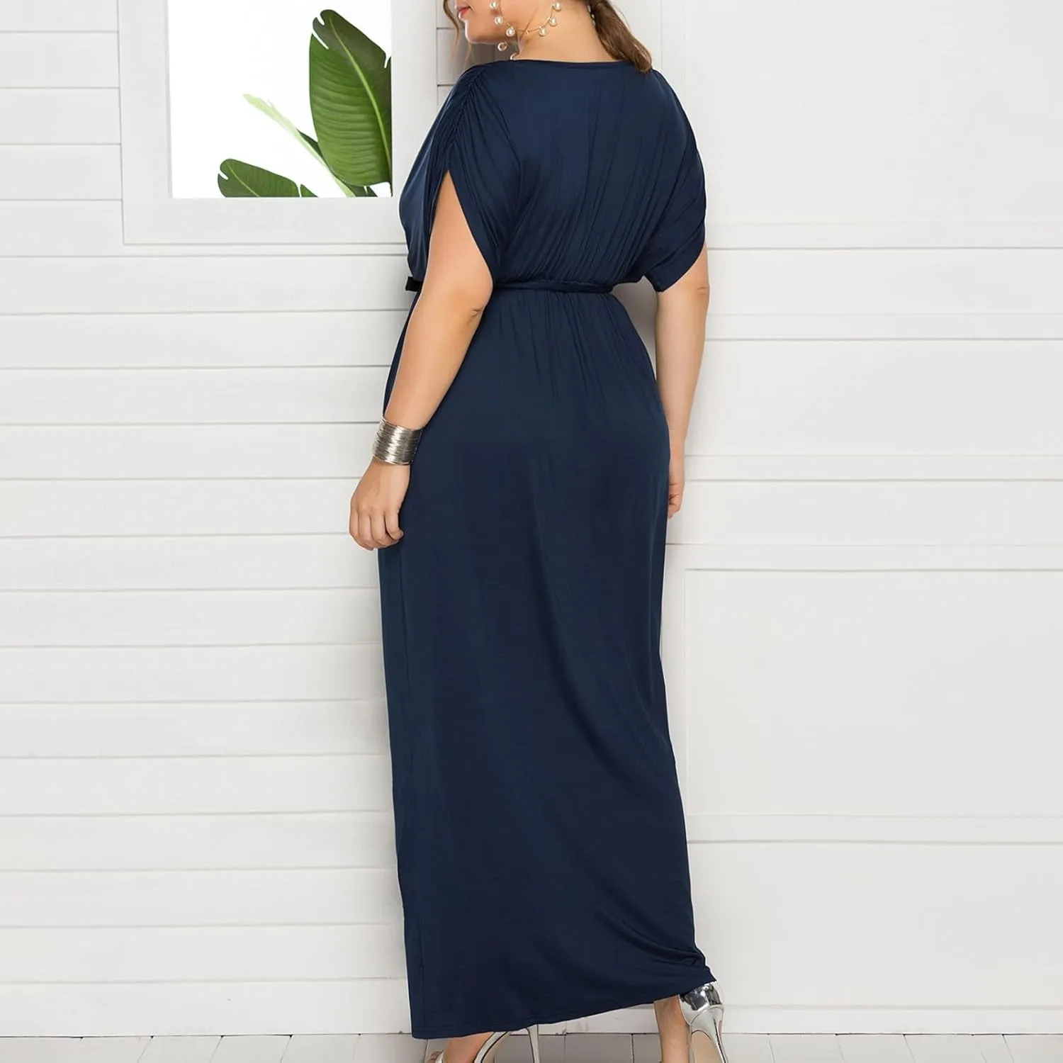 Plus Size Dress for Curvy Women Bridesmaid Long Evening Maxi Wrap Dress 2025 Wedding Guest Maxi Dresses with Belt