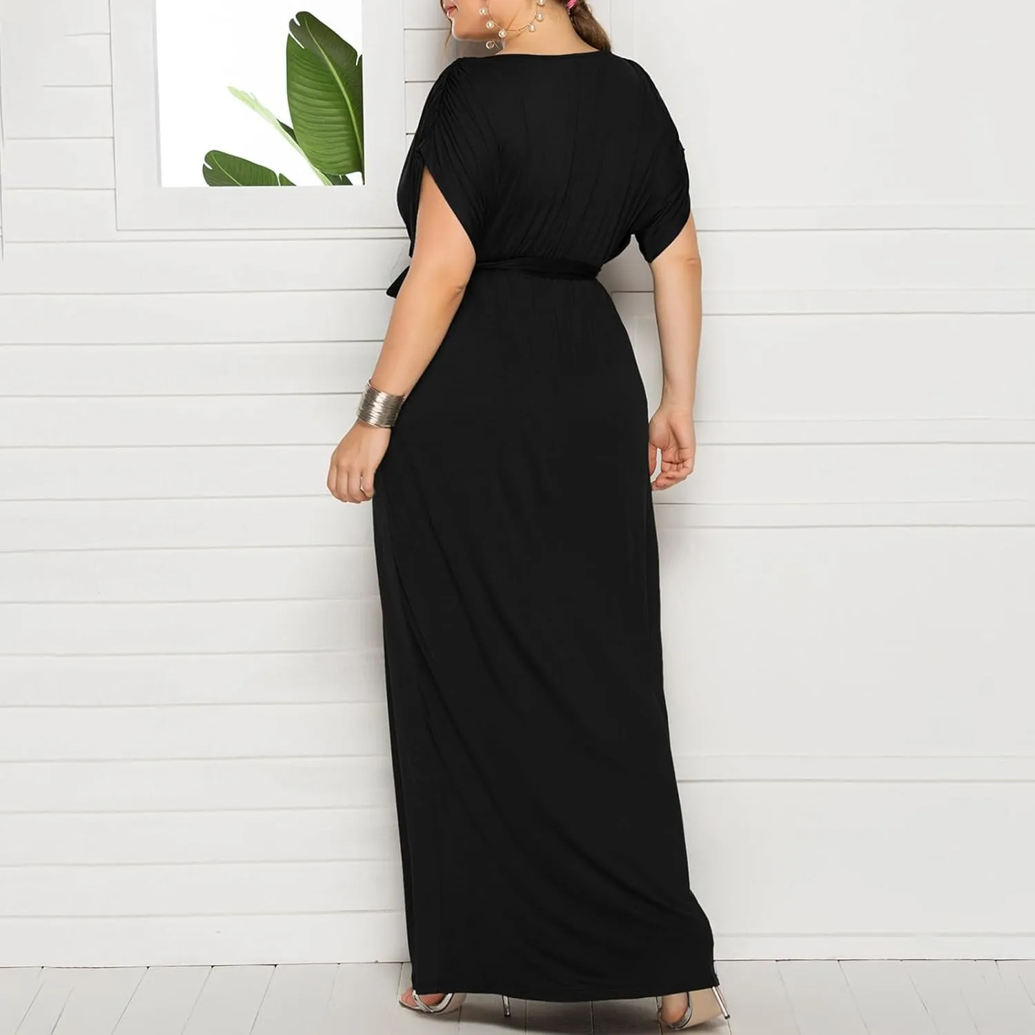 Plus Size Dress for Curvy Women Bridesmaid Long Evening Maxi Wrap Dress 2025 Wedding Guest Maxi Dresses with Belt
